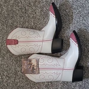 OLD WEST size 10 white and pink cowgirl boots